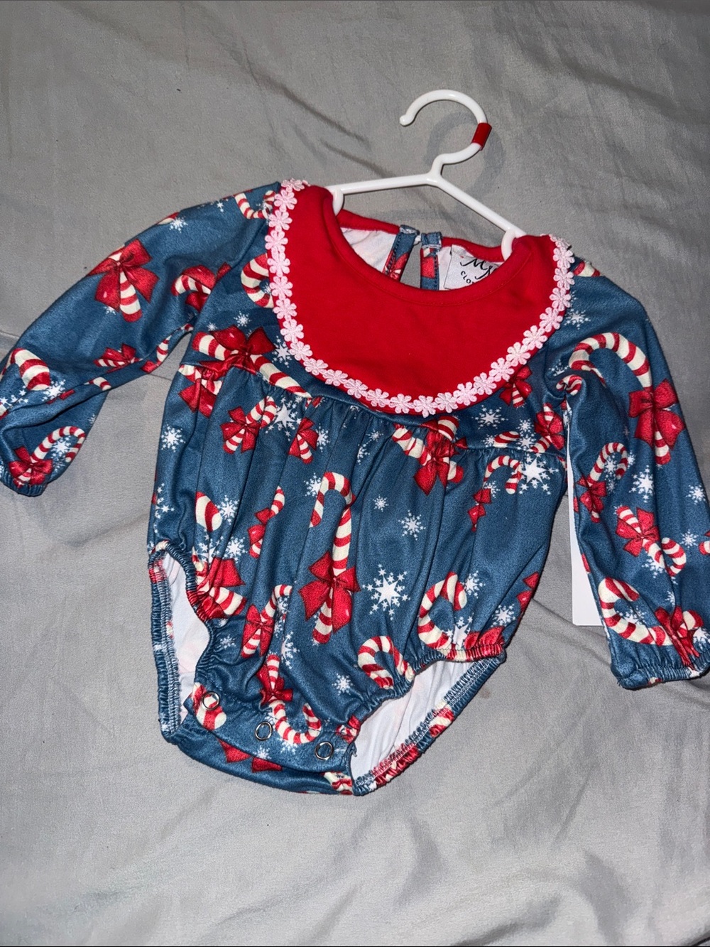 Holiday Candy Cane Baby Romper - Red & Blue